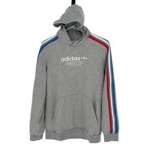 Adidas Youth  3 Stripes Stripe Kangaroo Pockets Pullover Hoodie Gray Size XL‎